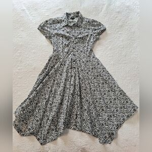 New Directions Handkerchief Hem Midi Dress Black And White Floral